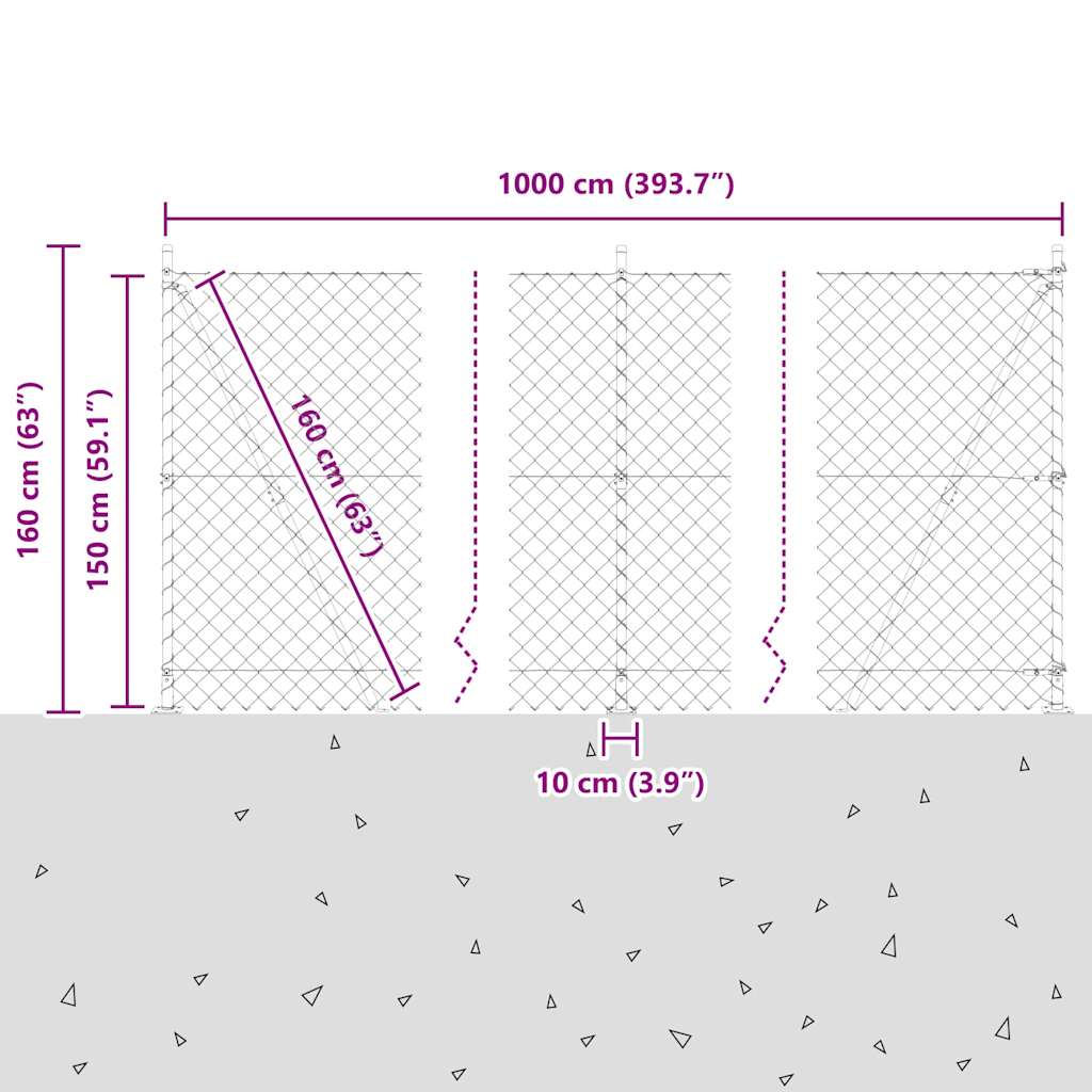 Kettengliedzaun mit Pfosten Grün 1,5 x 10 m Stahl